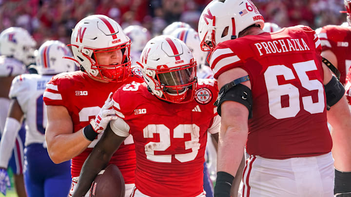 Sep 23, 2023; Lincoln, Nebraska, USA; Nebraska Cornhuskers running back Anthony Grant (23) and