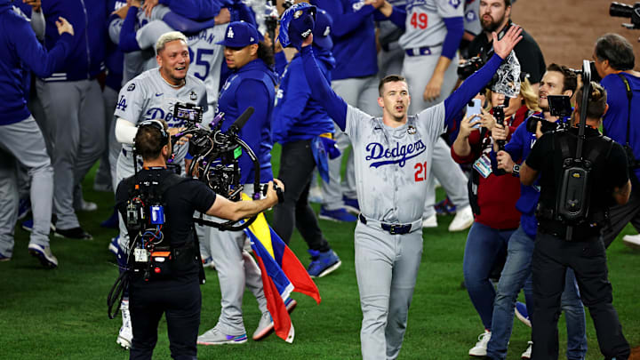 Oct 30, 2024; New York, USA, LAD; Los Angeles Dodgers pitcher Walker Buehler (21) celebrates after the Los Angeles Dodgers beat the New York Yankees in game five to win the 2024 Imagn Images World Series at New York. Mandatory Credit: Wendell Cruz-Imagn Images Oct 30, 2024; New York, USA, LAD; Los Angeles Dodgers pitcher Walker Buehler (21) celebrates after the Los Angeles Dodgers beat the New York Yankees in game five to win the 2024 Imagn Images World Series at New York. Mandatory Credit: Wendell Cruz-Imagn Images