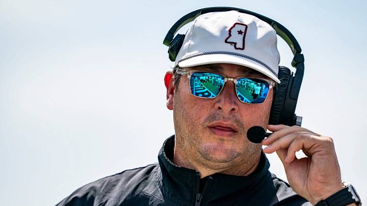 Mississippi State head coach Jeff Lebby adjusts his headset while walking down the sideline during a college football game between Mississippi State and Alabama at Davis Wade Stadium in Starkville, Miss., on Saturday, Oct. 3, 2026. Mississippi State head coach Jeff Lebby adjusts his headset while walking down the sideline during a college football game between Mississippi State and Alabama at Davis Wade Stadium in Starkville, Miss., on Saturday, Oct. 3, 2026.