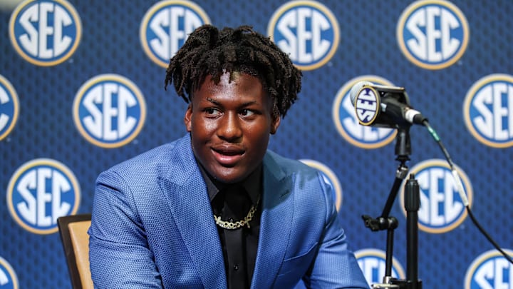 Jul 15, 2025; Atlanta, GA, USA; Texas Longhorns linebacker Anthony Hill Jr. answers questions from the media during SEC Media Days at Omni Atlanta Hotel. Mandatory Credit: Jordan Godfree-Imagn Images