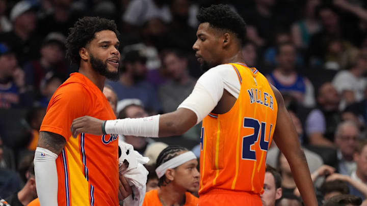 Charlotte Hornets forward Brandon Miller (24) and forward Miles Bridges 