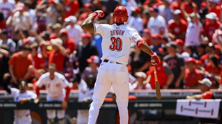May 18, 2025; Cincinnati, Ohio, USA; Cincinnati Reds outfielder Will Benson (30) reacts after hitting a two-run home run in the fourth inning against the Cleveland Guardians at Great American Ball Park. Mandatory Credit: Katie Stratman-Imagn Images May 18, 2025; Cincinnati, Ohio, USA; Cincinnati Reds outfielder Will Benson (30) reacts after hitting a two-run home run in the fourth inning against the Cleveland Guardians at Great American Ball Park. Mandatory Credit: Katie Stratman-Imagn Images