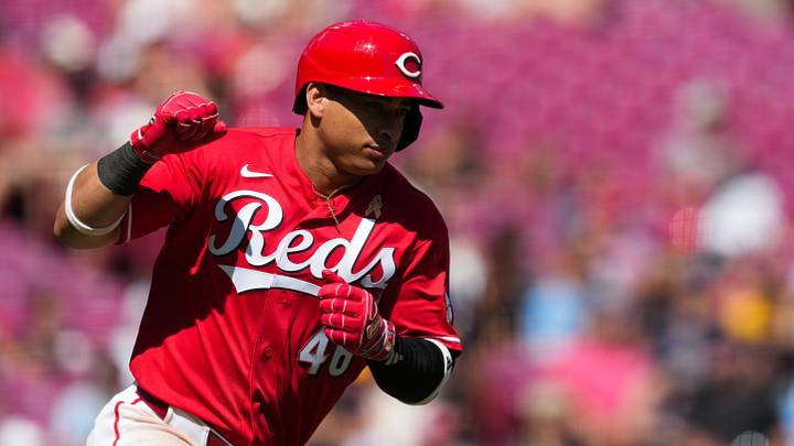 Sep 6, 2026; Cincinnati, Ohio, USA; Cincinnati Reds second baseman Juan Brito (46) singles against the Milwaukee Brewers in the eighth inning at Great American Ball Park. Mandatory Credit: Aaron Doster-Imagn Images Sep 6, 2026; Cincinnati, Ohio, USA; Cincinnati Reds second baseman Juan Brito (46) singles against the Milwaukee Brewers in the eighth inning at Great American Ball Park. Mandatory Credit: Aaron Doster-Imagn Images