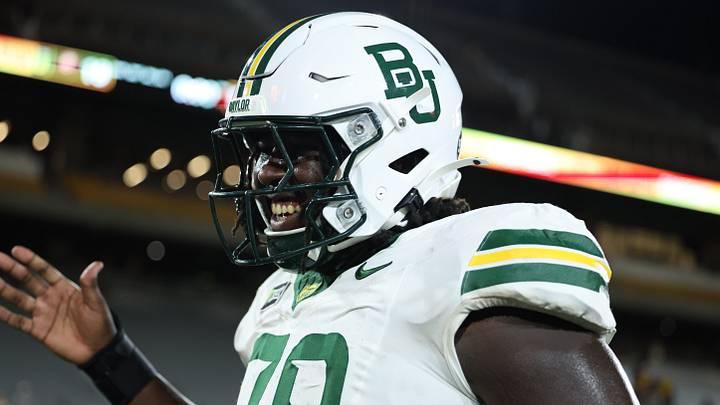 Oct 3, 2026; Tempe, Arizona, USA; Baylor Bears offensive lineman Cole Rhett (78) smiles after defeating the Arizona State Sun Devils at Mountain America Stadium. Mandatory Credit: Anna Carrington-Imagn Images Oct 3, 2026; Tempe, Arizona, USA; Baylor Bears offensive lineman Cole Rhett (78) smiles after defeating the Arizona State Sun Devils at Mountain America Stadium. Mandatory Credit: Anna Carrington-Imagn Images