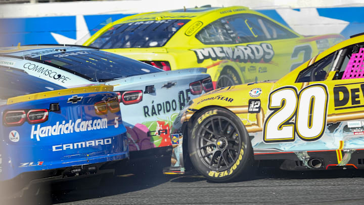 Oct 8, 2023; Concord, North Carolina, USA; NASCAR Cup Series driver Austin Cindric (2) is turned around driving into the back stretch chicane during the Bank of America Roval 400 at Charlotte Motor Speedway Road Course. Oct 8, 2023; Concord, North Carolina, USA; NASCAR Cup Series driver Austin Cindric (2) is turned around driving into the back stretch chicane during the Bank of America Roval 400 at Charlotte Motor Speedway Road Course.