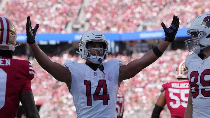 Sep 27, 2026; Santa Clara, California, USA; Arizona Cardinals wide receiver Michael Wilson (14) reacts after scoring a touchdown against the San Francisco 49ers at Levi's Stadium. Mandatory Credit: Darren Yamashita-Imagn Images Sep 27, 2026; Santa Clara, California, USA; Arizona Cardinals wide receiver Michael Wilson (14) reacts after scoring a touchdown against the San Francisco 49ers at Levi's Stadium. Mandatory Credit: Darren Yamashita-Imagn Images