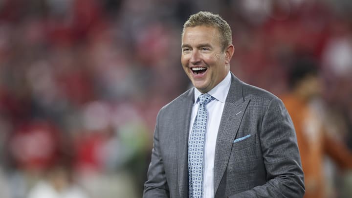 Nov 15, 2025; Athens, Georgia, USA; ESPN analyst Kirk Herbstreit smiles prior to a game between the Texas Longhorns and the Georgia Bulldogs at Sanford Stadium. Mandatory Credit: Brett Davis-Imagn Images Nov 15, 2025; Athens, Georgia, USA; ESPN analyst Kirk Herbstreit smiles prior to a game between the Texas Longhorns and the Georgia Bulldogs at Sanford Stadium. Mandatory Credit: Brett Davis-Imagn Images