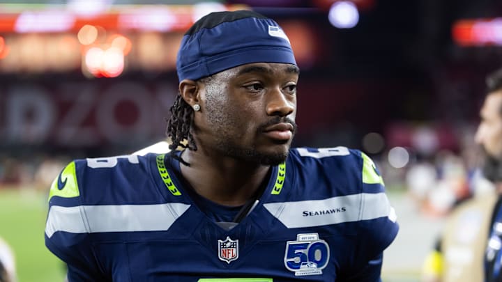 Sep 25, 2025; Glendale, Arizona, USA; Seattle Seahawks quarterback Jalen Milroe (6) against the Arizona Cardinals at State Farm Stadium. Mandatory Credit: Mark J. Rebilas-Imagn Images Sep 25, 2025; Glendale, Arizona, USA; Seattle Seahawks quarterback Jalen Milroe (6) against the Arizona Cardinals at State Farm Stadium. Mandatory Credit: Mark J. Rebilas-Imagn Images