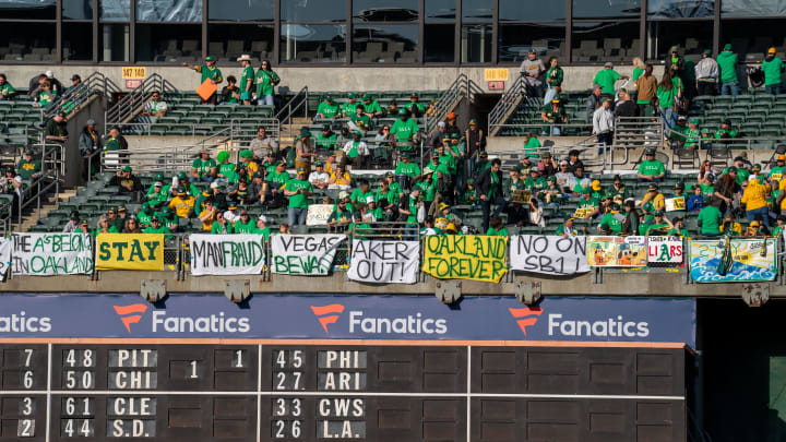 Jun 13, 2023; Oakland, California, USA; Protesters before the start of the game between Oakland Jun 13, 2023; Oakland, California, USA; Protesters before the start of the game between Oakland