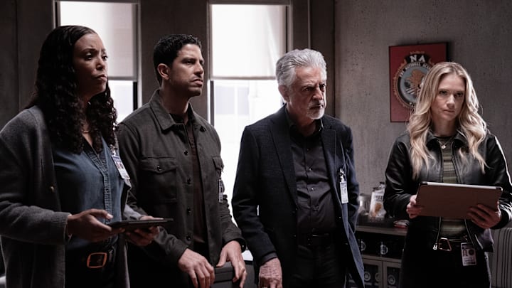 L-R: Aisha Tyler as Dr. Tara Lewis, Adam Rodriguez as Luke Alvez, Joe Mantegna as David Rossi and A.J. Cook as Jennifer ‘JJ’ Jareau in Criminal Minds: Evolution, episode 1, season 17 streaming on Paramount+, 2024. Photo Credit: Michael Yarish /Paramount+