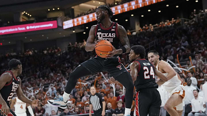 Jan 6, 2024; Austin, Texas, USA; Texas Tech Red Raiders guard Joe Toussaint (6) grabs a rebound