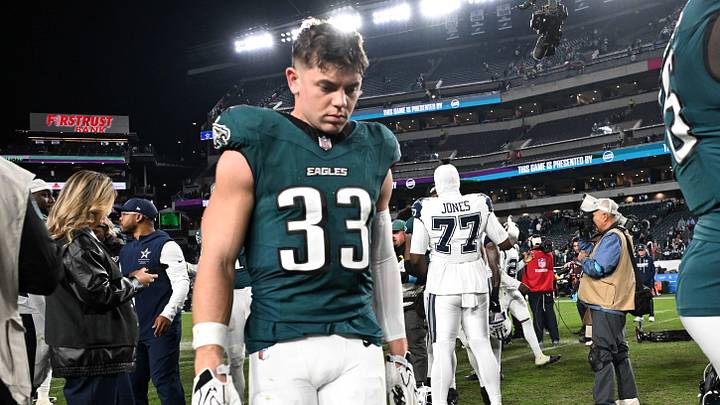 Oct 26, 2026; Philadelphia, Pennsylvania, USA;  Philadelphia Eagles defensive back Cooper DeJean (33) looks on after the game against the Dallas Cowboys at Lincoln Financial Field.  Mandatory Credit: Eric Hartline-Imagn Images