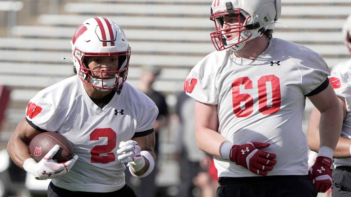 Wisconsin wide receiver Chris Brooks Jr. (2) is shown during spring football practice Tuesday, April 21, 2026 at Camp Randall Stadium in Madison, Wisconsin.