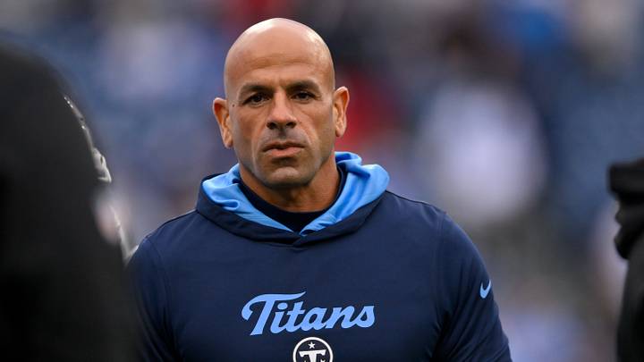 Oct 11, 2026; Nashville, Tennessee, USA;  Tennessee Titans head coach Robert Saleh walks onto the field during pre-game warmups against the Houston Texans at Nissan Stadium. Mandatory Credit: Steve Roberts-Imagn Images