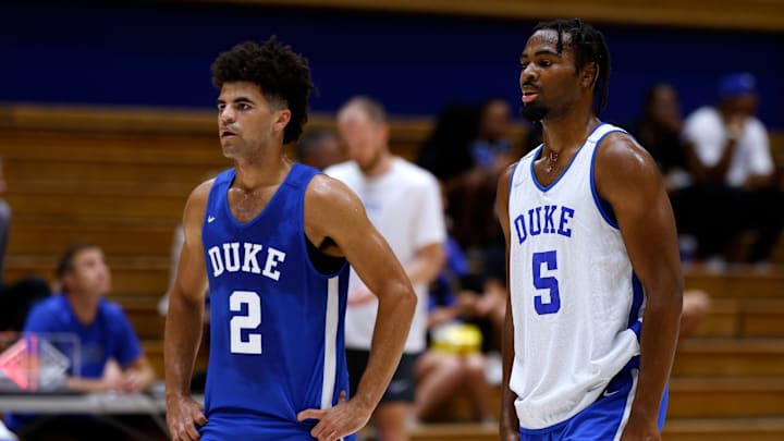 Duke Men's Basketball Open Practice; Duke basketball guard Cayden Boozer and wing Sebastian Wilkins