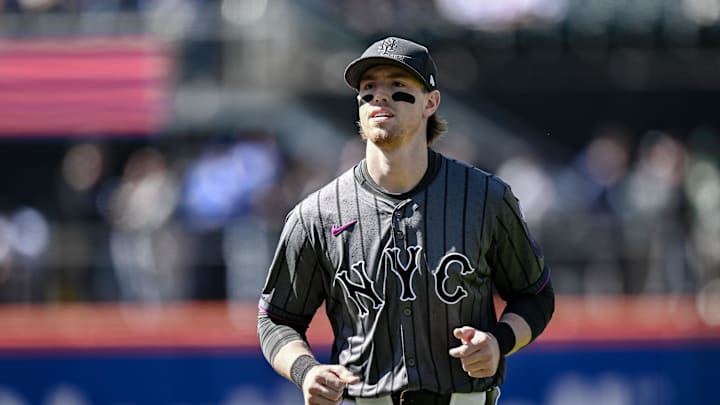 May 11, 2024; New York City, New York, USA; New York Mets third baseman Brett Baty (22) during a game against the Atlanta Braves at Citi Field. Mandatory Credit: John Jones-USA TODAY Sports
