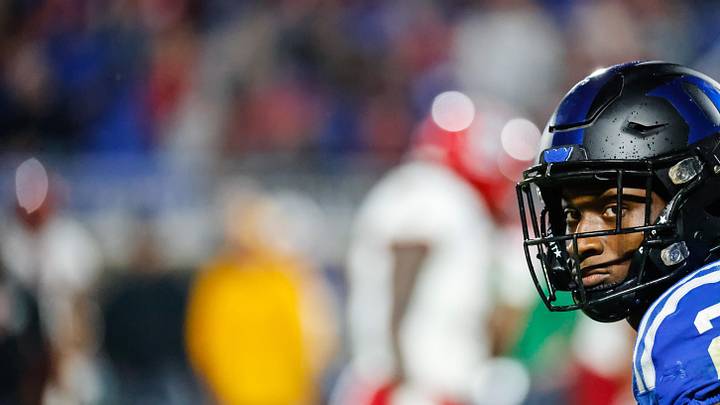 Duke Blue Devils wide receiver Sahmir Hagans looks on