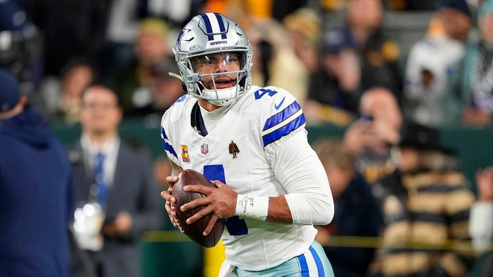 Dallas Cowboys quarterback Dak Prescott (4) during warmups prior to the game against the Green Bay Packers at Lambeau Field. Dallas Cowboys quarterback Dak Prescott (4) during warmups prior to the game against the Green Bay Packers at Lambeau Field.
