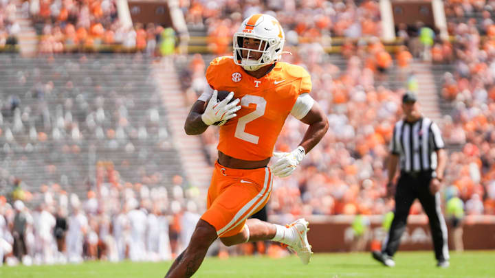 Tennessee running back Peyton Lewis (2) runs the ball into the end zone for a touchdown during a NCAA football game between Tennessee and UAB at Neyland Stadium in Knoxville, Tenn., September 20, 2025. Tennessee running back Peyton Lewis (2) runs the ball into the end zone for a touchdown during a NCAA football game between Tennessee and UAB at Neyland Stadium in Knoxville, Tenn., September 20, 2025.