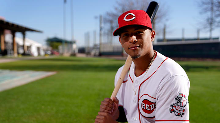 Cincinnati Reds outfielder Lorenzo Cedrola (83), pictured, Friday, March 18, 2022, at the baseball