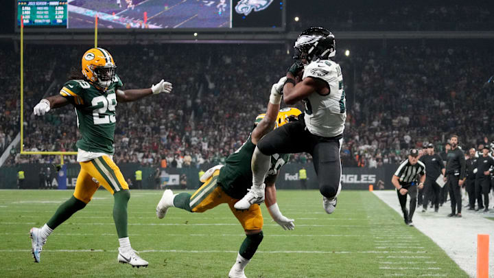 Eagles running back Saquon Barkley (right) put on a show in Week 1. Eagles running back Saquon Barkley (right) put on a show in Week 1.