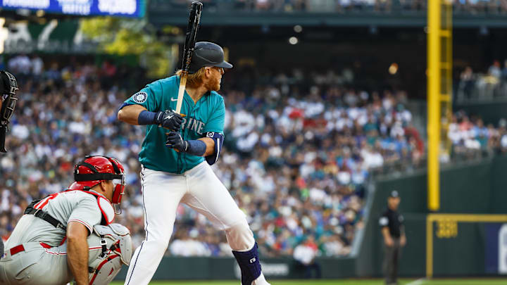 Seattle Mariners first baseman Justin Turner (2) stands in the batters box against the Philadelphia Phillies during the fourth inning at T-Mobile Park in 2024.