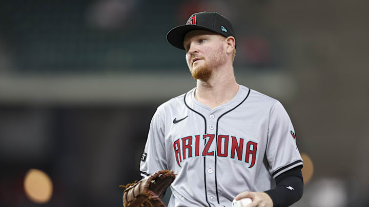 Sep 8, 2024; Houston, Texas, USA; Arizona Diamondbacks first baseman Pavin Smith (26) on the field during the ninth inning against the Houston Astros at Minute Maid Park. Mandatory Credit: Troy Taormina-Imagn Images