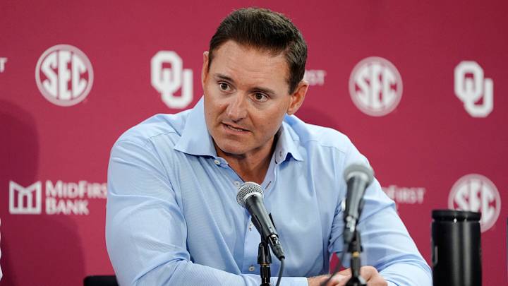 SEC Network commentator Dusty Dvoracek talks during a press conference before a celebration for OU joining the Southeastern Conference in Norman, Okla., Monday, July 1, 2024. SEC Network commentator Dusty Dvoracek talks during a press conference before a celebration for OU joining the Southeastern Conference in Norman, Okla., Monday, July 1, 2024.