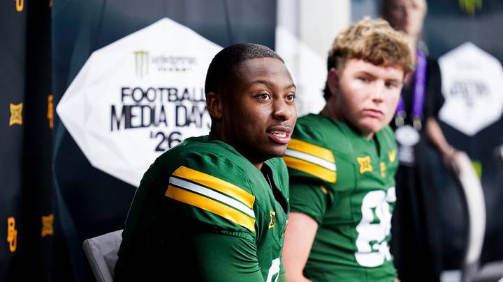 Jul 7, 2026; Frisco, TX, USA; Baylor quarterback DJ Lagway takes questions from reporters during Big 12 Conference Football Media Days at The Star. Mandatory Credit: Raymond Carlin III-Imagn Images Jul 7, 2026; Frisco, TX, USA; Baylor quarterback DJ Lagway takes questions from reporters during Big 12 Conference Football Media Days at The Star. Mandatory Credit: Raymond Carlin III-Imagn Images