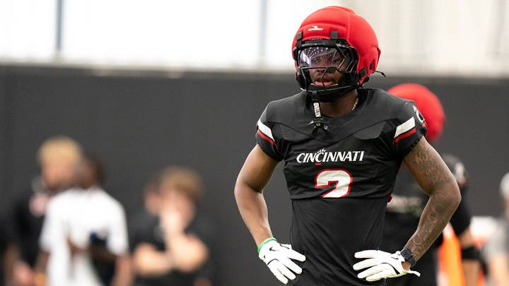 Cincinnati Bearcats defensive back MJ Cannon (2) looks on during the Cincinnati Bearcats Spring Showcase in Cincinnati on Saturday, April 18, 2026.