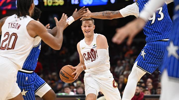 Oct 11, 2026; Cleveland, Ohio, USA; Cleveland Cavaliers guard Sam Merrill (5) looks to pass during the second half against the Orlando Magic at Rocket Arena. Mandatory Credit: Ken Blaze-Imagn Images Oct 11, 2026; Cleveland, Ohio, USA; Cleveland Cavaliers guard Sam Merrill (5) looks to pass during the second half against the Orlando Magic at Rocket Arena. Mandatory Credit: Ken Blaze-Imagn Images
