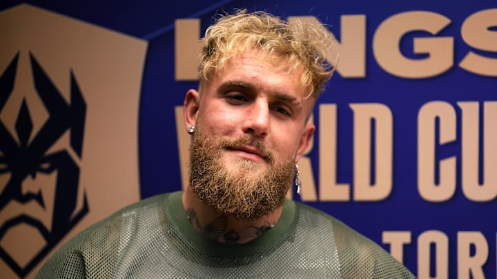 Jake Paul looks on during the Kings League world cup nations world cup nations final match between Brasil and Colombia.