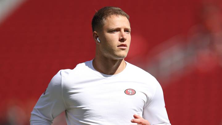 Santa Clara, California, USA;  San Francisco 49ers running back Christian McCaffrey (23) practices before the game at Levi's Stadium.  Mandatory Credit: Sergio Estrada-Imagn Images
