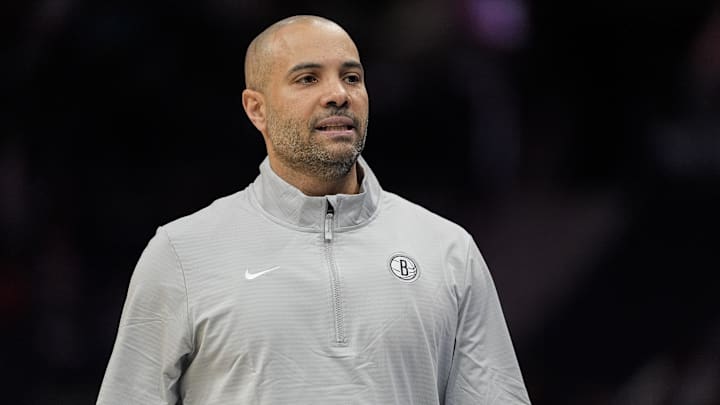 Jan 29, 2025; Charlotte, North Carolina, USA; Brooklyn Nets head coach Jordi Fernandez turns to his bench during the second half against the Charlotte Hornets at Spectrum Center. Mandatory Credit: Jim Dedmon-Imagn Images Jan 29, 2025; Charlotte, North Carolina, USA; Brooklyn Nets head coach Jordi Fernandez turns to his bench during the second half against the Charlotte Hornets at Spectrum Center. Mandatory Credit: Jim Dedmon-Imagn Images