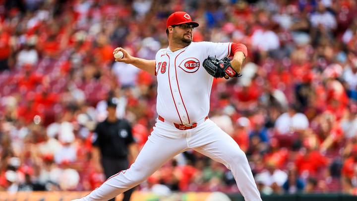 Jun 14, 2026; Cincinnati, Ohio, USA; Cincinnati Reds relief pitcher Zach Maxwell (78) pitches against the Arizona Diamondbacks in the eighth inning at Great American Ball Park. Mandatory Credit: Katie Stratman-Imagn Images