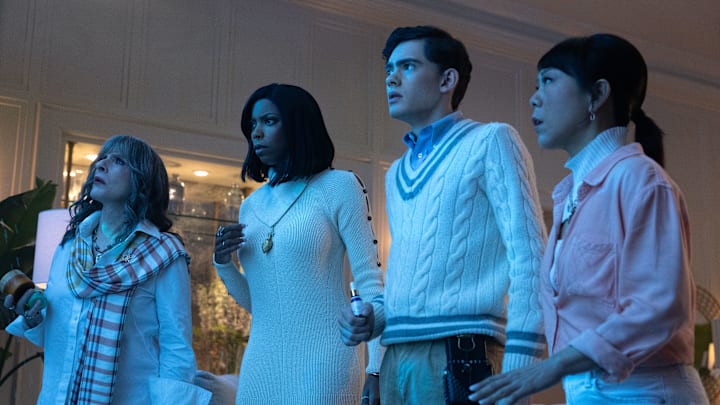 (L-R): Lilia Calderu (Patti LuPone), Jennifer Kale (Sasheer Zamata), Teen ( Joe Locke), and Alice Wu-Gulliver (Ali Ahn) in Marvel Television's AGATHA ALL ALONG, exclusively on Disney+. Photo by Chuck Zlotnick. © 2024 MARVEL.