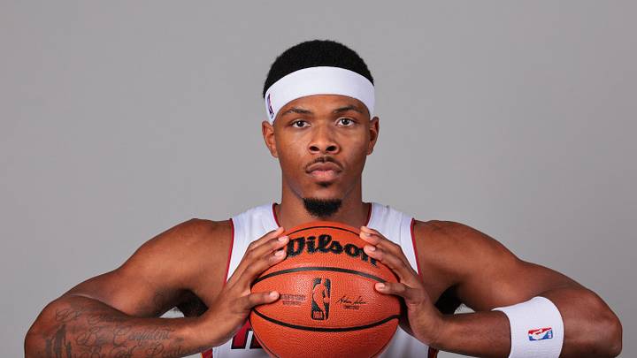 Sep 28, 2026; Miami, FL, USA; Miami Heat guard Ryan Conwell (4) poses for a photo during media day at Kaseya Center. Mandatory Credit: Sam Navarro-Imagn Images