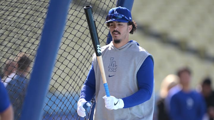May 20, 2024; Los Angeles, California, USA; Los Angeles Dodgers second baseman Miguel Vargas (27) takes batting practice prior to the game against the Arizona Diamondbacks at Dodger Stadium. Mandatory Credit: Jayne Kamin-Oncea-USA TODAY Sports May 20, 2024; Los Angeles, California, USA; Los Angeles Dodgers second baseman Miguel Vargas (27) takes batting practice prior to the game against the Arizona Diamondbacks at Dodger Stadium. Mandatory Credit: Jayne Kamin-Oncea-USA TODAY Sports