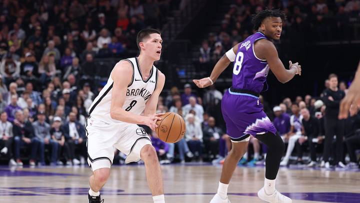 Jan 30, 2026; Salt Lake City, Utah, USA; Brooklyn Nets guard Egor Demin (8) steps back to shoot against the Utah Jazz during the first half at Delta Center. Mandatory Credit: Rob Gray-Imagn Images Jan 30, 2026; Salt Lake City, Utah, USA; Brooklyn Nets guard Egor Demin (8) steps back to shoot against the Utah Jazz during the first half at Delta Center. Mandatory Credit: Rob Gray-Imagn Images