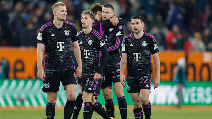 Bayern Munich players celebrating after the win against Augsburg.