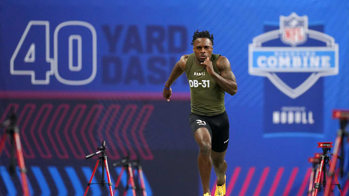 Mar 1, 2024; Indianapolis, IN, USA; Auburn defensive back Nehemiah Pritchett (DB31) works out during