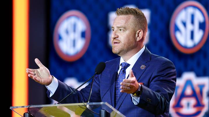 Auburn Tigers head coach Alex Golesh speaks to the press during SEC Football Kickoff Media Day at the Tampa Marriott. Auburn Tigers head coach Alex Golesh speaks to the press during SEC Football Kickoff Media Day at the Tampa Marriott.