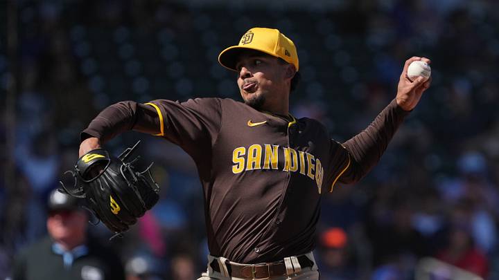Mar 4, 2025; Mesa, Arizona, USA; San Diego Padres pitcher Miguel Cienfuegos (61) throws against the Chicago Cubs in the third inning at Sloan Park. Mandatory Credit: Rick Scuteri-Imagn Images Mar 4, 2025; Mesa, Arizona, USA; San Diego Padres pitcher Miguel Cienfuegos (61) throws against the Chicago Cubs in the third inning at Sloan Park. Mandatory Credit: Rick Scuteri-Imagn Images