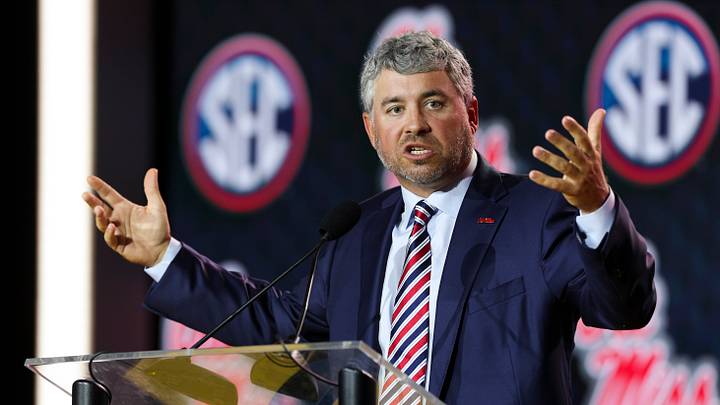 Jul 22, 2026; Tampa, FL, USA; Ole Miss Rebels head coach Pete Golding speaks to the press during SEC Football Kickoff Media Day at the Tampa Marriott. Mandatory Credit: Nathan Ray Seebeck-Imagn Images Jul 22, 2026; Tampa, FL, USA; Ole Miss Rebels head coach Pete Golding speaks to the press during SEC Football Kickoff Media Day at the Tampa Marriott. Mandatory Credit: Nathan Ray Seebeck-Imagn Images