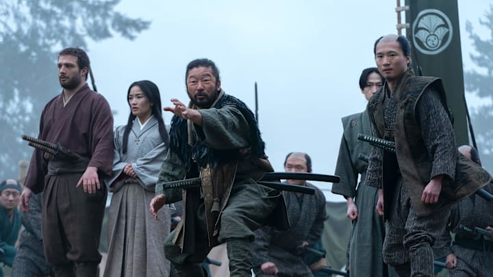 “SHOGUN” -- "The Eightfold Fence" -- Episode 4 (Airs March 12) Pictured:Cosmo Jarvis as John Blackthorne,
Anna Sawai as Toda Mariko,
Tadanobu Asano as Kashigi Yabushige, Hiroto Kanai as Kashigi Omi.
 CR: Katie Yu/FX