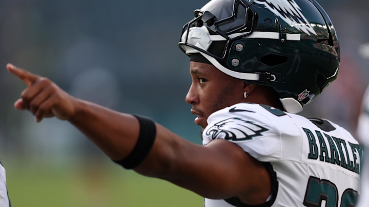 Aug 7, 2025; Philadelphia, Pennsylvania, USA; Philadelphia Eagles running back Saquon Barkley (26) before a game against the Cincinnati Bengals at Lincoln Financial Field. Mandatory Credit: Bill Streicher-Imagn Images Aug 7, 2025; Philadelphia, Pennsylvania, USA; Philadelphia Eagles running back Saquon Barkley (26) before a game against the Cincinnati Bengals at Lincoln Financial Field. Mandatory Credit: Bill Streicher-Imagn Images