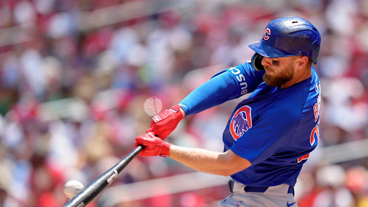Chicago Cubs first baseman Michael Busch hits a home run in 2025.
