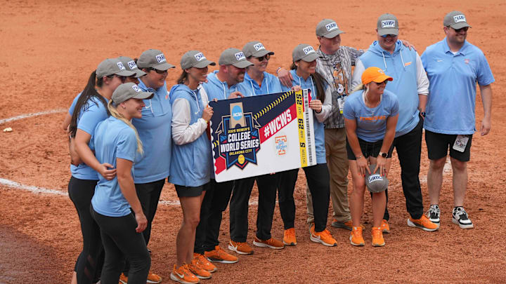 Tennessee celebrates advancing to the Women's College World Series.