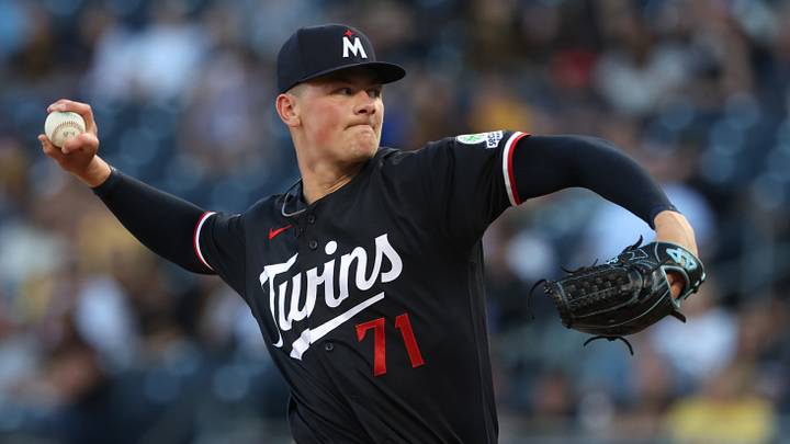 May 30, 2026; Pittsburgh, Pennsylvania, USA;  Minnesota Twins relief pitcher John Klein (71) pitches against the Pittsburgh Pirates during the eighth inning at PNC Park. Mandatory Credit: Charles LeClaire-Imagn Images