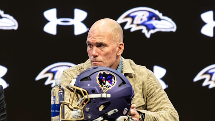 Jan 29, 2026; Owings Mills, MD, USA; Eric DeCosta at Jesse Minter’s press conference at Under Armour Performance Center. Mandatory Credit: Lexi Thompson-Imagn Images Jan 29, 2026; Owings Mills, MD, USA; Eric DeCosta at Jesse Minter’s press conference at Under Armour Performance Center. Mandatory Credit: Lexi Thompson-Imagn Images